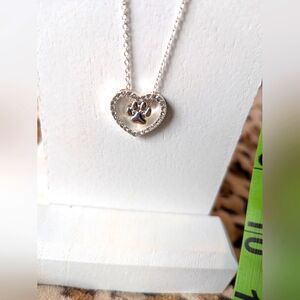 Puppy love rhinestone silver tone necklace, adjustable